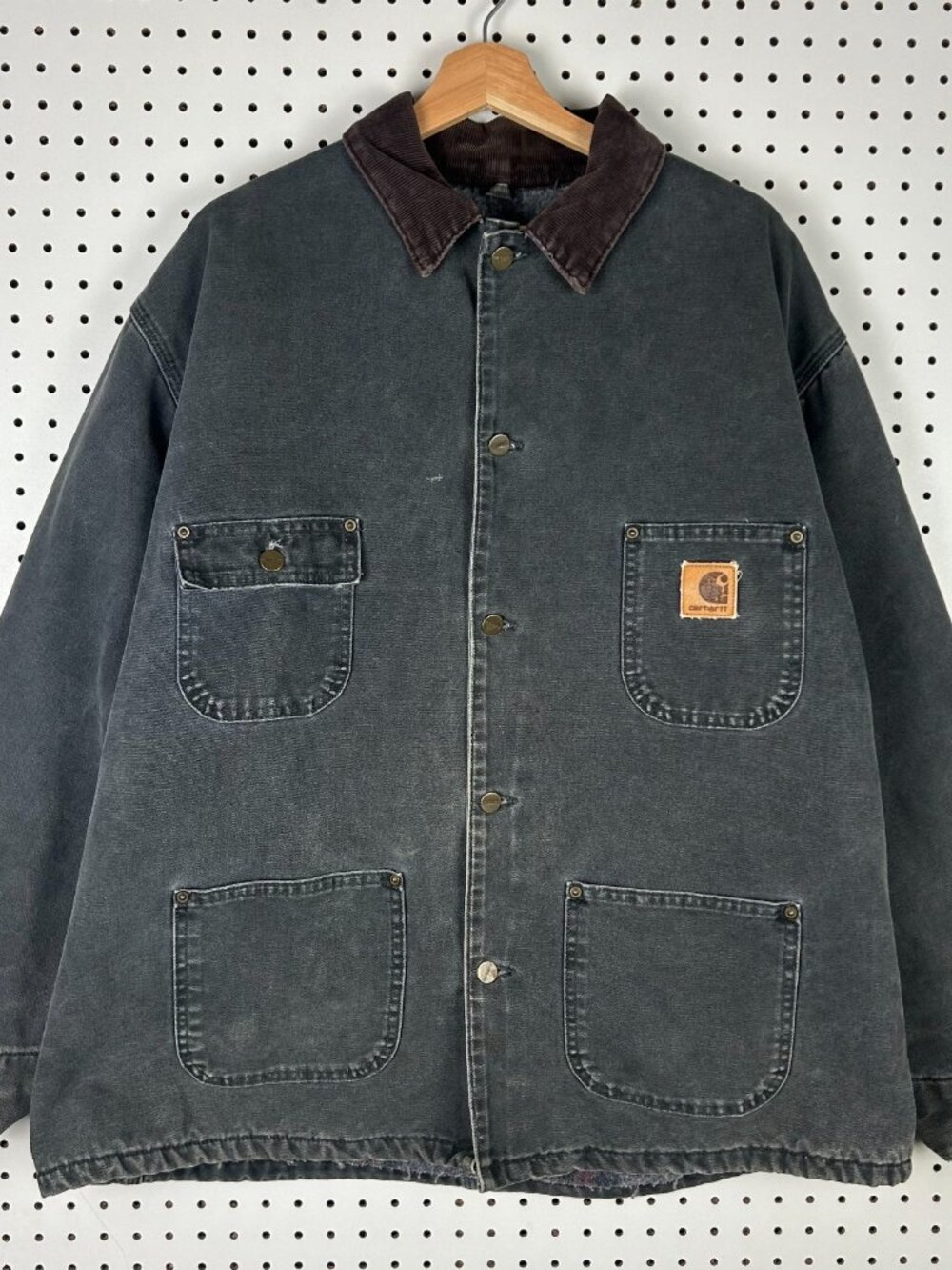 Vintage Carhartt Chore Coat Jacket XL Blanket Lined Faded Black C02PTL 90s USA